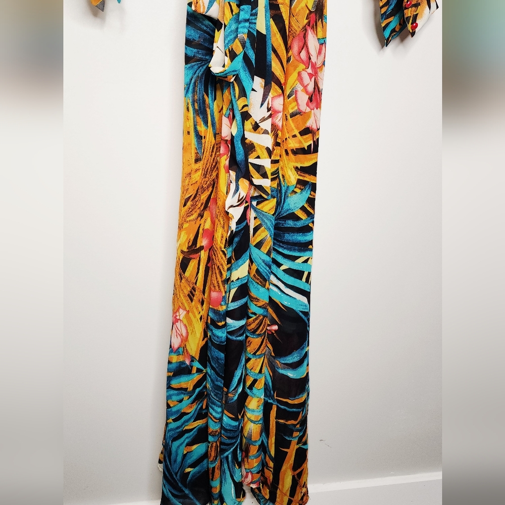 Sheer Tropical Print Long Sleeve Maxi Dress - Picture 2 of 10